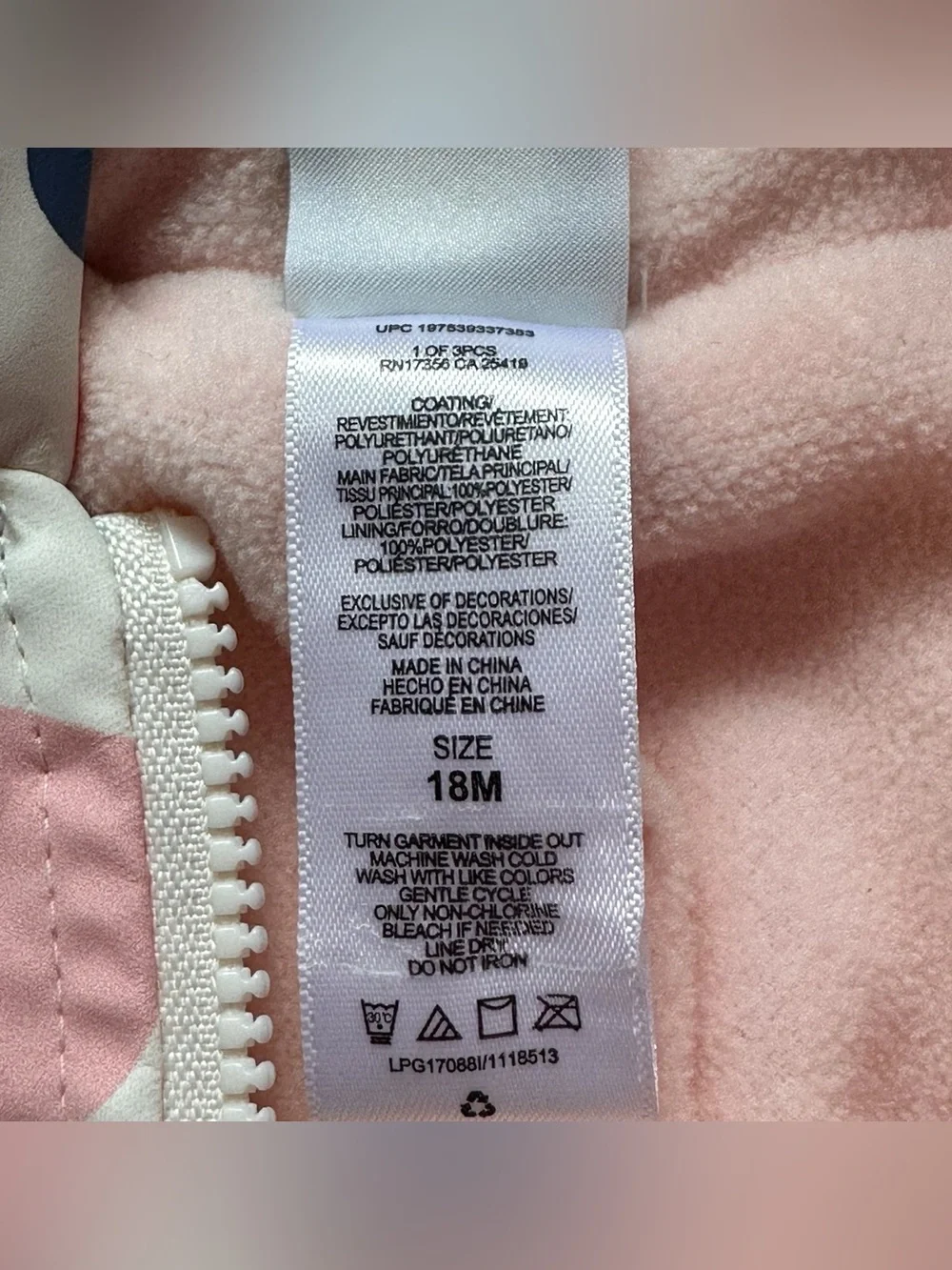 Little Me Girls 18M Heart Print Hooded Softshell Jacket Fleece Lined Pink Bow